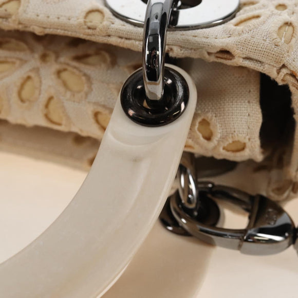 Christian Dior Lady Dior Hand Bag Canvas 2way White Silver Auth BA16979V