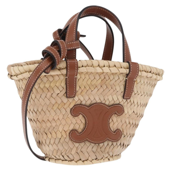CELINE Teen Classic Panier Hand Bag Raffia Beige Brown Auth BA16985V