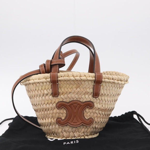 CELINE Teen Classic Panier Hand Bag Raffia Beige Brown Auth BA16985V