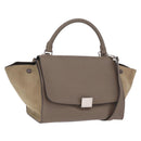 CELINE Trapeze Hand Bag Suede 2way Beige Silver Auth BA16986V-1