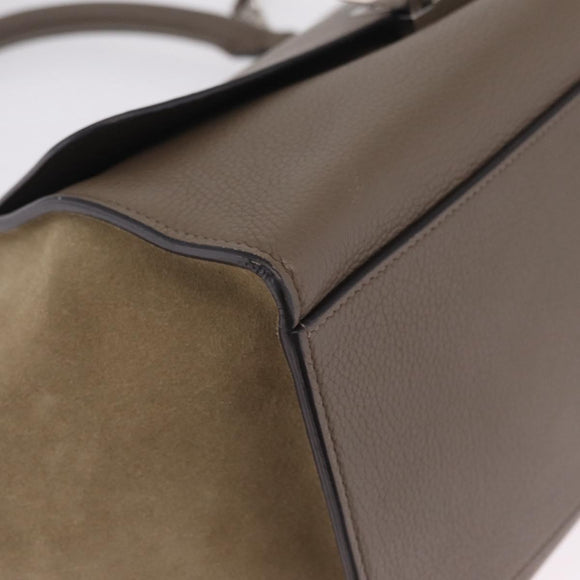 CELINE Trapeze Hand Bag Suede 2way Beige Silver Auth BA16986V