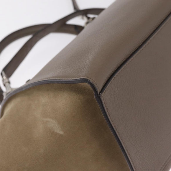 CELINE Trapeze Hand Bag Suede 2way Beige Silver Auth BA16986V