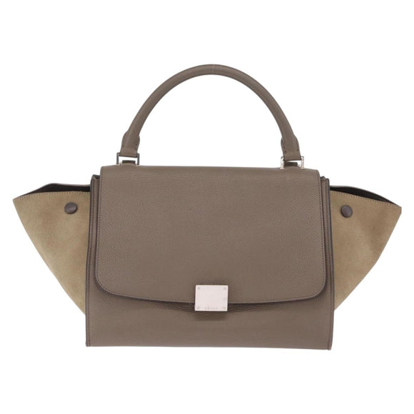 CELINE Trapeze Hand Bag Suede 2way Beige Silver Auth BA16986V