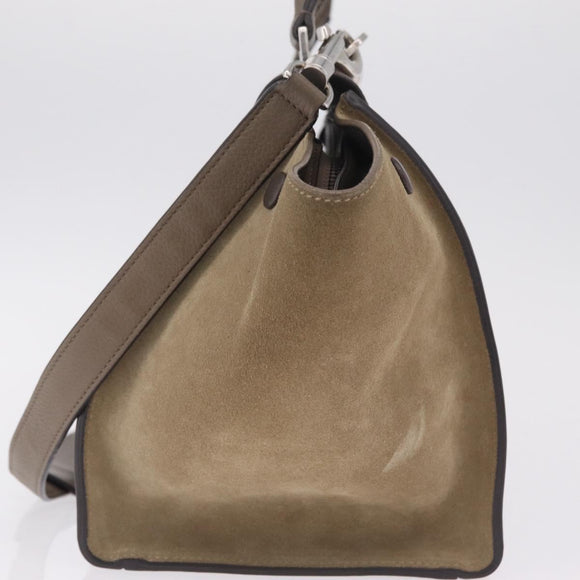 CELINE Trapeze Hand Bag Suede 2way Beige Silver Auth BA16986V