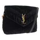 Saint Laurent Lulu Shoulder Bag Velvet Black Gold 467072 Auth BA16988V-1
