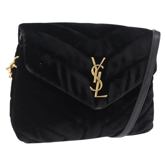 Saint Laurent Lulu Shoulder Bag Velvet Black Gold 467072 Auth BA16988V