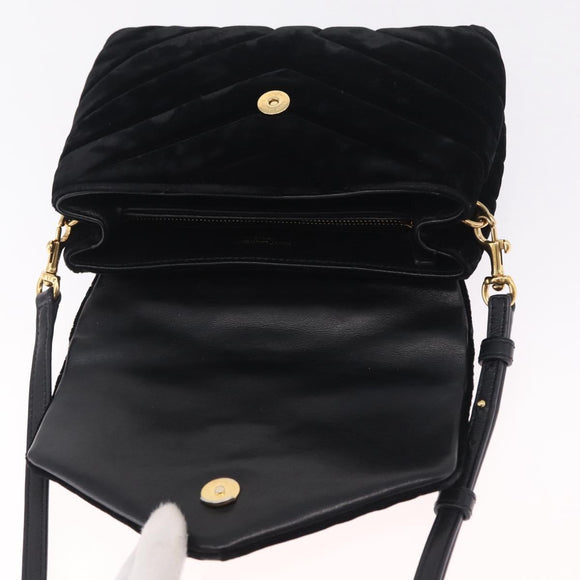 Saint Laurent Lulu Shoulder Bag Velvet Black Gold 467072 Auth BA16988V