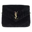 Saint Laurent Lulu Shoulder Bag Velvet Black Gold 467072 Auth BA16988V-2