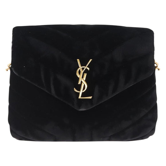 Saint Laurent Lulu Shoulder Bag Velvet Black Gold 467072 Auth BA16988V
