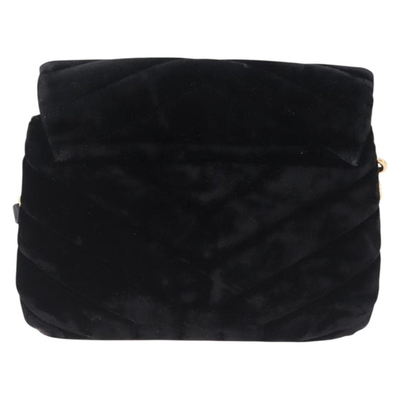 Saint Laurent Lulu Shoulder Bag Velvet Black Gold 467072 Auth BA16988V