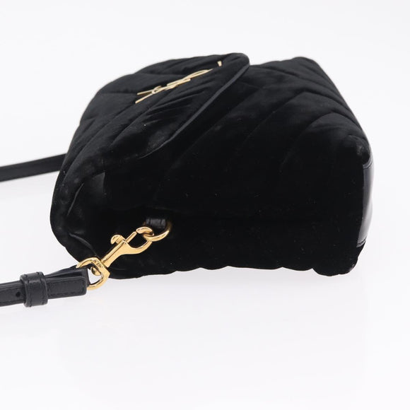 Saint Laurent Lulu Shoulder Bag Velvet Black Gold 467072 Auth BA16988V