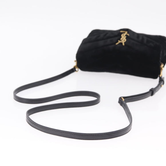 Saint Laurent Lulu Shoulder Bag Velvet Black Gold 467072 Auth BA16988V