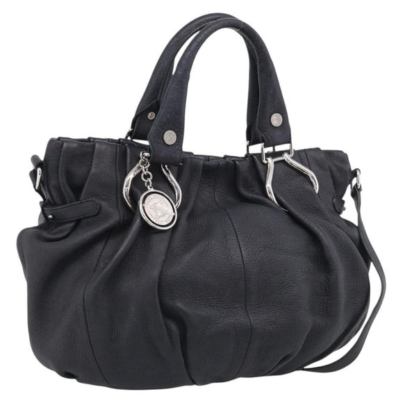CELINE Pillow Small Hand Bag Leather 2way Black Silver Auth BA16996A