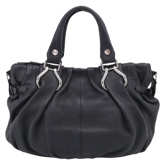 CELINE Pillow Small Hand Bag Leather 2way Black Silver Auth BA16996A