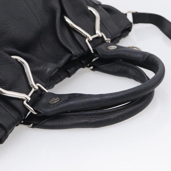 CELINE Pillow Small Hand Bag Leather 2way Black Silver Auth BA16996A