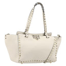 Valentino Rock Studs Hand Bag Leather 2way White Gold Auth BA16999A-1