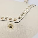 Valentino Rock Studs Hand Bag Leather 2way White Gold Auth BA16999A-12