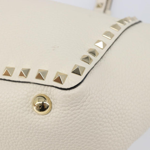 Valentino Rock Studs Hand Bag Leather 2way White Gold Auth BA16999A