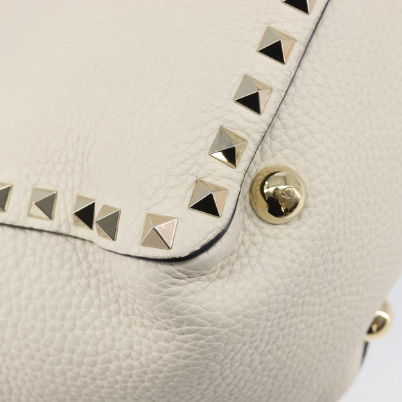 Valentino Rock Studs Hand Bag Leather 2way White Gold Auth BA16999A