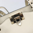 Valentino Rock Studs Hand Bag Leather 2way White Gold Auth BA16999A-18
