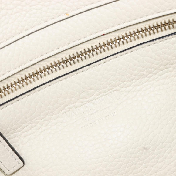 Valentino Rock Studs Hand Bag Leather 2way White Gold Auth BA16999A