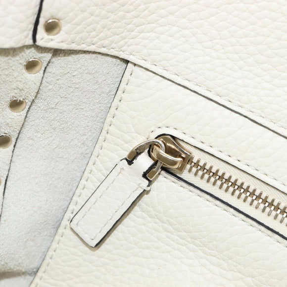 Valentino Rock Studs Hand Bag Leather 2way White Gold Auth BA16999A