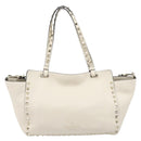 Valentino Rock Studs Hand Bag Leather 2way White Gold Auth BA16999A-3