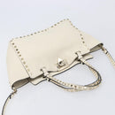 Valentino Rock Studs Hand Bag Leather 2way White Gold Auth BA16999A-6