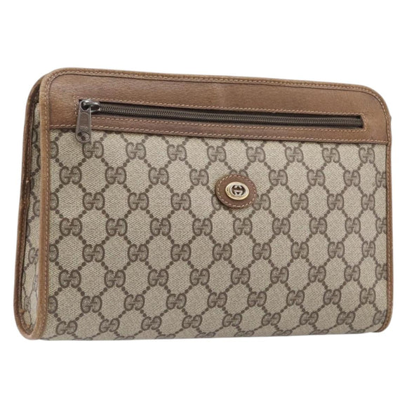 GUCCI GG Supreme Clutch Bag PVC Beige Gold 97 01 037 Auth BA17000