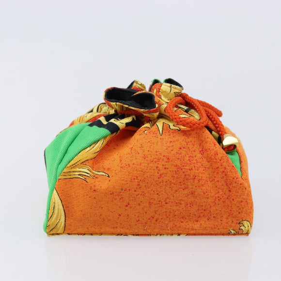 Gianni Versace Purse Pouch Canvas Orange Gold Auth BA17003A