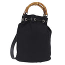 GUCCI Bamboo Hand Bag Nylon 2way Black Silver Auth BA17005-1