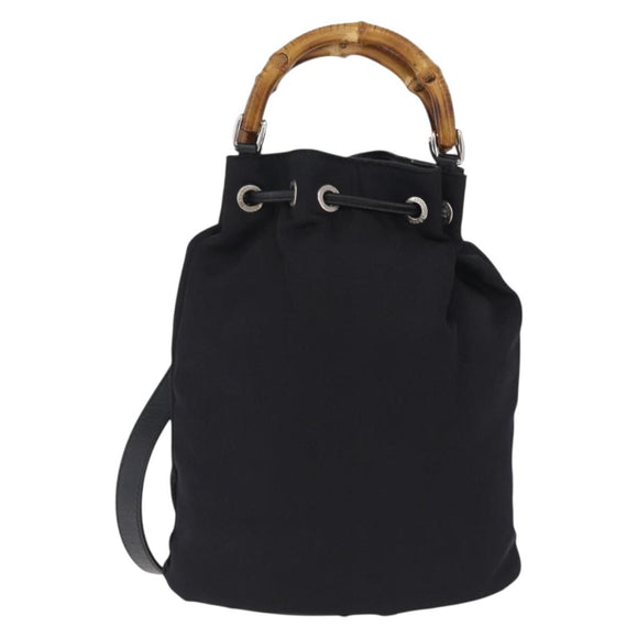 GUCCI Bamboo Hand Bag Nylon 2way Black Silver Auth BA17005