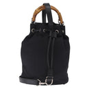 GUCCI Bamboo Hand Bag Nylon 2way Black Silver Auth BA17005-3