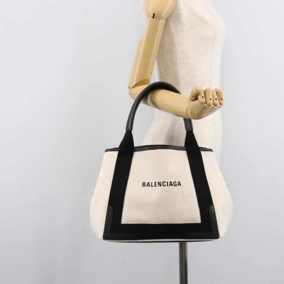 Balenciaga Navy Cabas S Hand Bag Canvas White Black 339933 Auth BA17006A