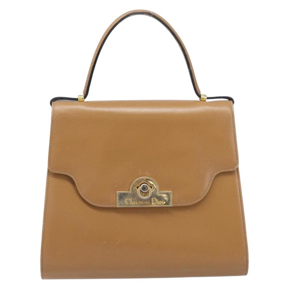 Christian Dior Hand Bag Leather Beige Gold Auth BA17007
