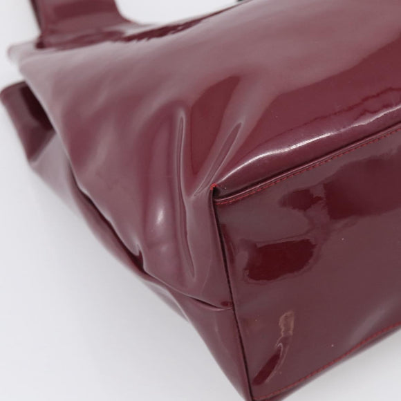 Salvatore Ferragamo Gancini Shoulder Bag Patent Bordeaux Silver Auth BA17014