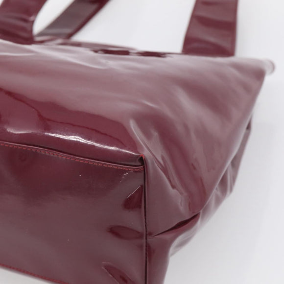 Salvatore Ferragamo Gancini Shoulder Bag Patent Bordeaux Silver Auth BA17014