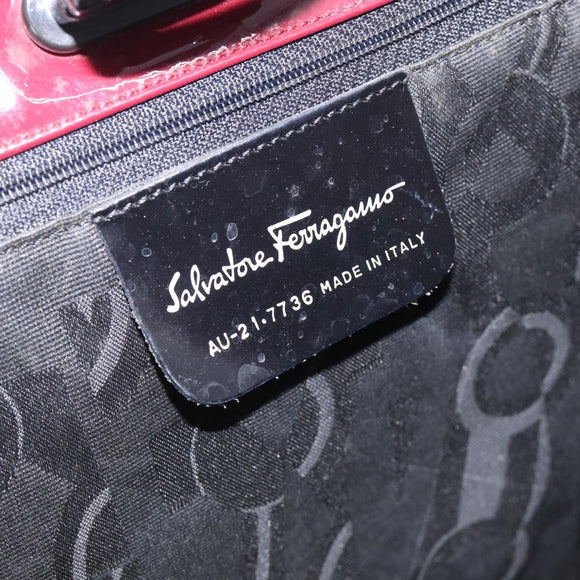 Salvatore Ferragamo Gancini Shoulder Bag Patent Bordeaux Silver Auth BA17014