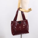 Salvatore Ferragamo Gancini Shoulder Bag Patent Bordeaux Silver Auth BA17014-21