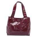 Salvatore Ferragamo Gancini Shoulder Bag Patent Bordeaux Silver Auth BA17014-3