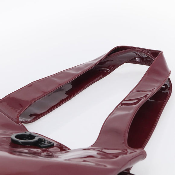 Salvatore Ferragamo Gancini Shoulder Bag Patent Bordeaux Silver Auth BA17014