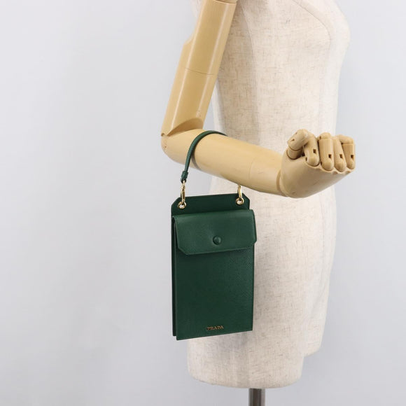 PRADA smartphone Pouch Safiano leather Green Gold Auth BA17022V