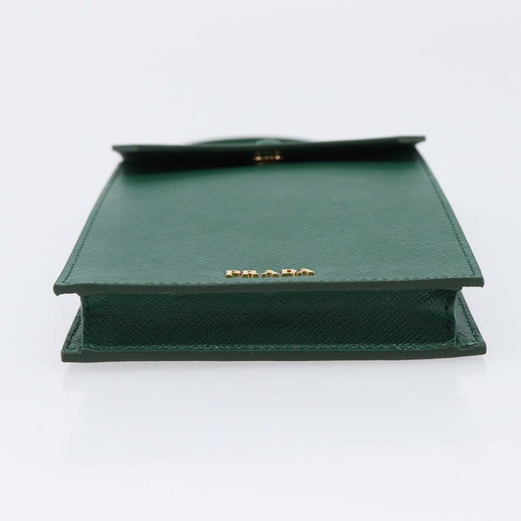 PRADA smartphone Pouch Safiano leather Green Gold Auth BA17022V