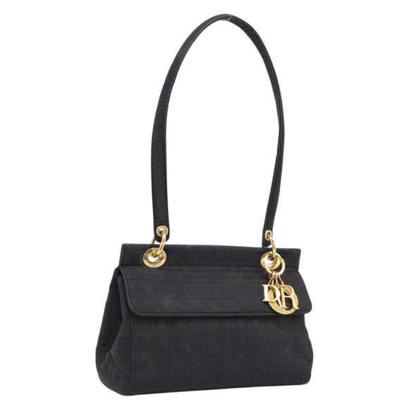 Christian Dior Canage Shoulder Bag Canvas Black Gold Auth BA17023