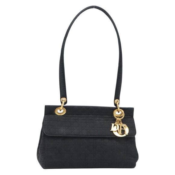 Christian Dior Canage Shoulder Bag Canvas Black Gold Auth BA17023