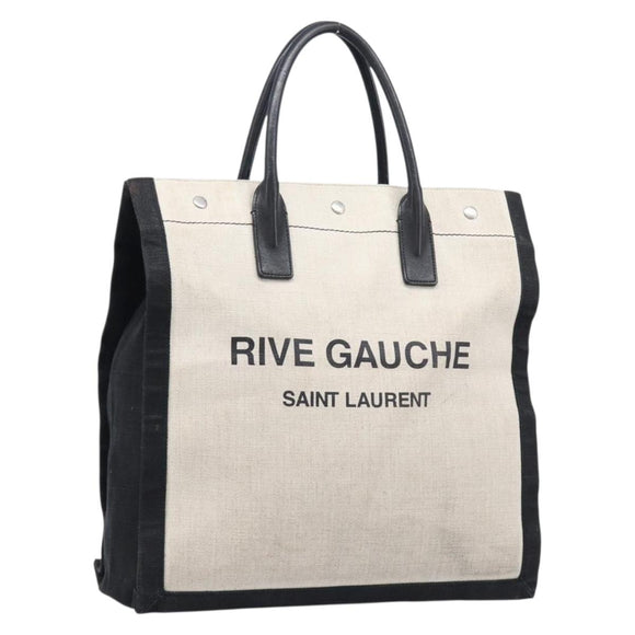 Saint Laurent Rive Gauche Tote Bag Canvas White Silver 632539 Auth BA17027