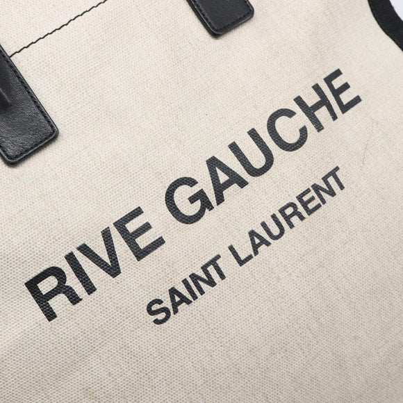 Saint Laurent Rive Gauche Tote Bag Canvas White Silver 632539 Auth BA17027