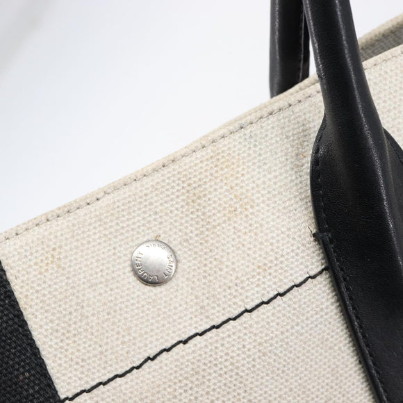 Saint Laurent Rive Gauche Tote Bag Canvas White Silver 632539 Auth BA17027