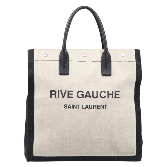 Saint Laurent Rive Gauche Tote Bag Canvas White Silver 632539 Auth BA17027