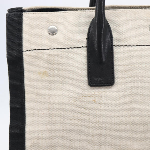 Saint Laurent Rive Gauche Tote Bag Canvas White Silver 632539 Auth BA17027